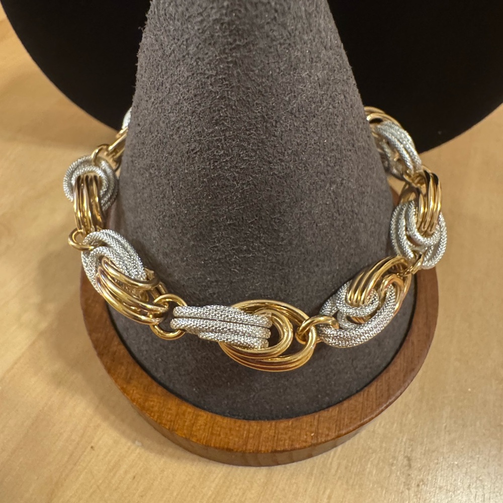 Germany, two-tone, polished and textured fancy link bracelet